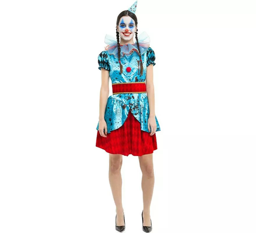 Translation missing: en.Disfraz de Payasa Maniaca azul y rojo para mujer