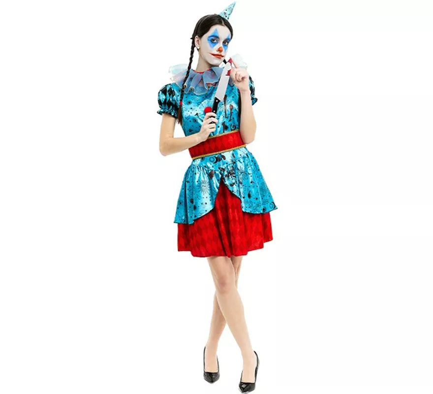 Translation missing: en.Disfraz de Payasa Maniaca azul y rojo para mujer