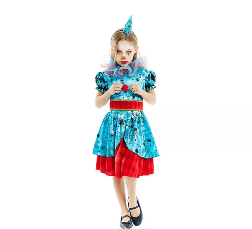 Translation missing: en.Disfraz de Payasa Maniaca azul y rojo para niña y adolescente