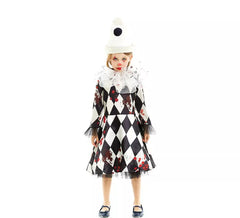 Pierrot Killer Clown Costume with Hat for Girls and Teenagers