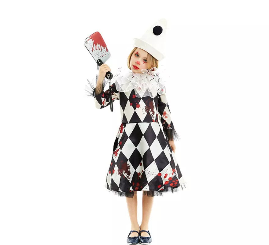Translation missing: en.Disfraz de Payasa Pierrot Asesina con gorro para niña y adolescente