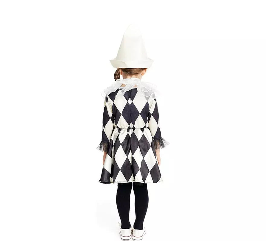 Disfraz de Payasa Pierrot rombos con sombrero para bebé y niña