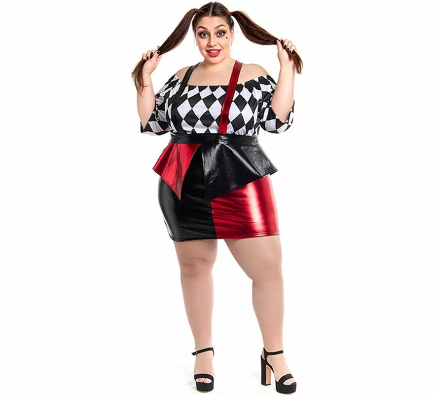 Disfraz de Payasa Rombos negro y rojo para mujer