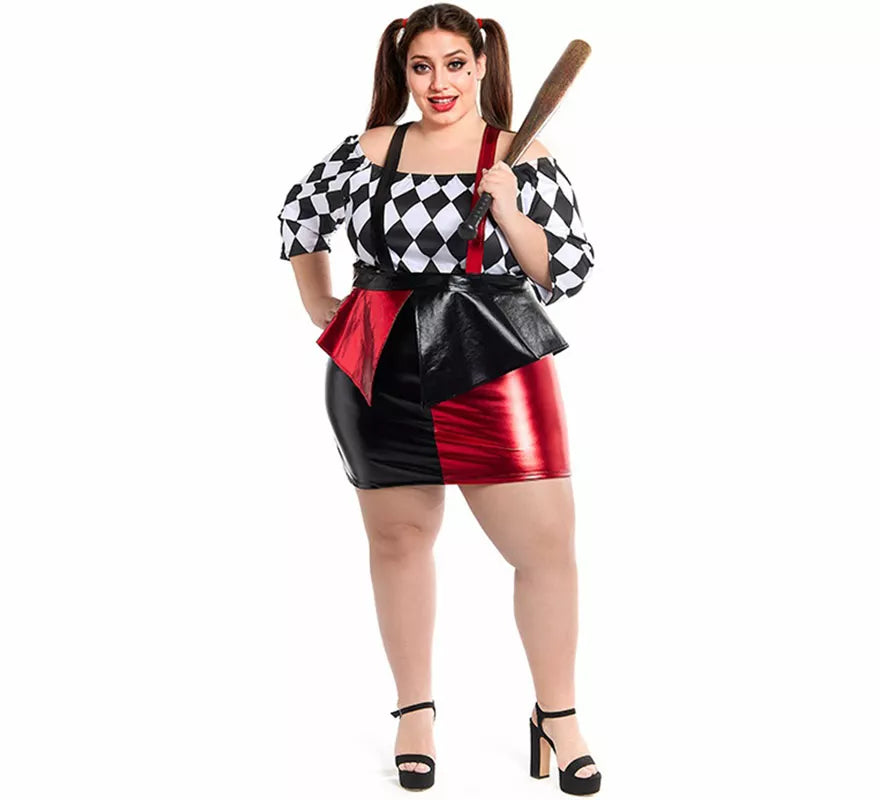 Disfraz de Payasa Rombos negro y rojo para mujer
