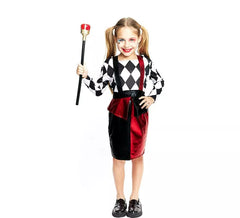 Black and red rhombus clown costume for girls and teenagers