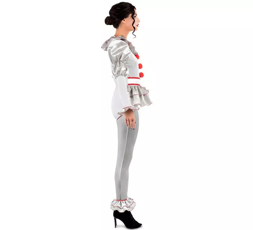Disfraz de Payasa Siniestra gris y rojo para mujer