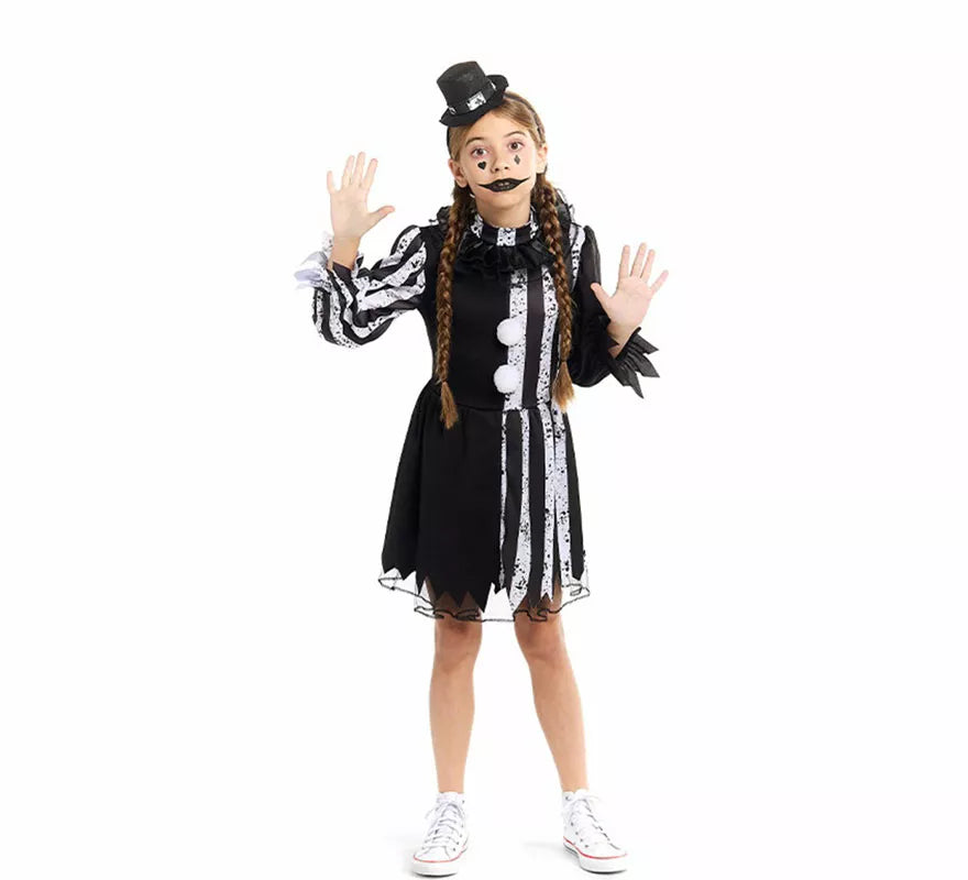 Disfraz de Payasa Terrorífica blanco y negro para niña