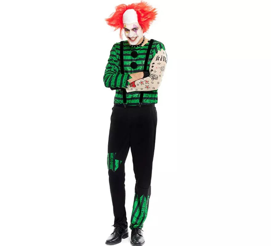 Disfraz de Payaso Asesino verde y negro para hombre