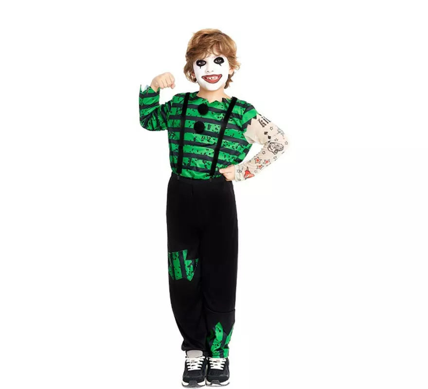 Translation missing: en.Disfraz de Payaso Asesino verde y negro para niño