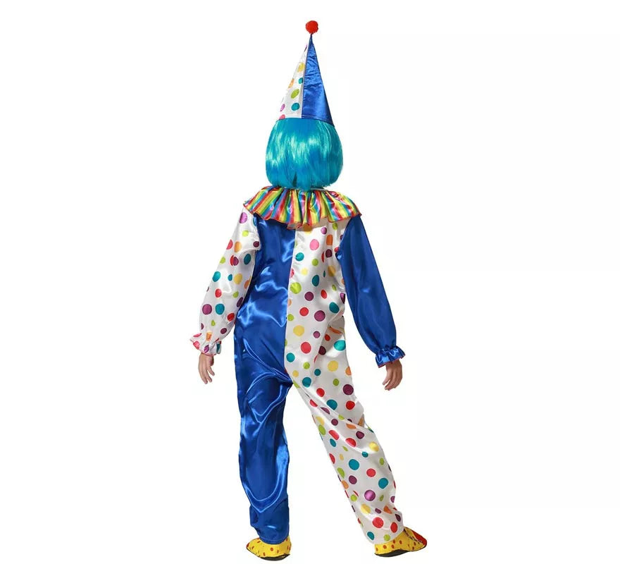 Disfraz de Payaso azul con lunares coloridos para niños