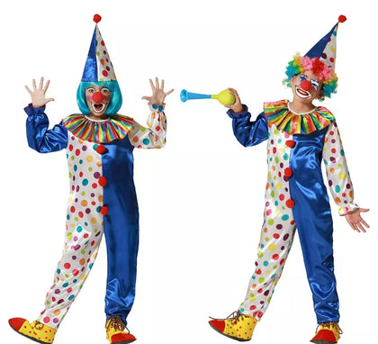 Disfraz de Payaso azul con lunares coloridos para niños