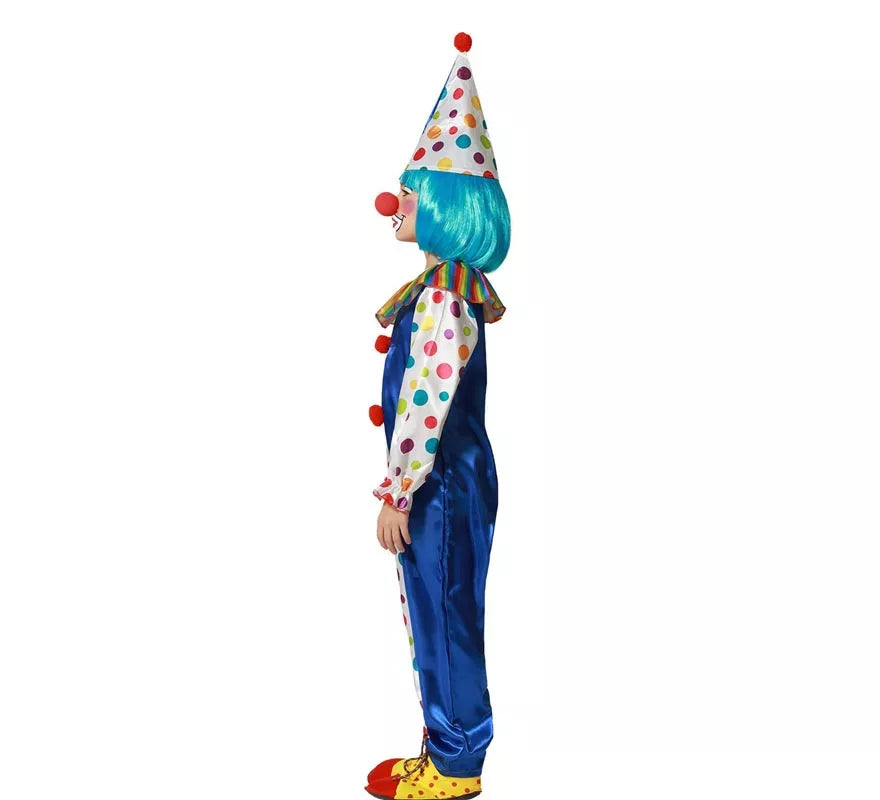 Disfraz de Payaso azul con lunares coloridos para niños