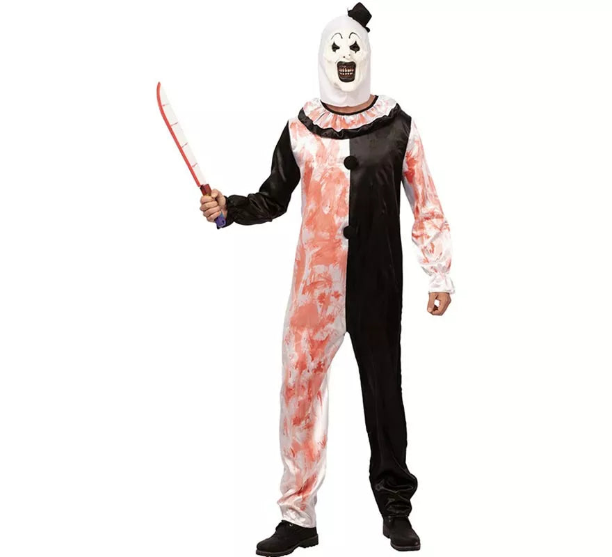Disfraz de Payaso blanco y negro con sangre falsa para hombre