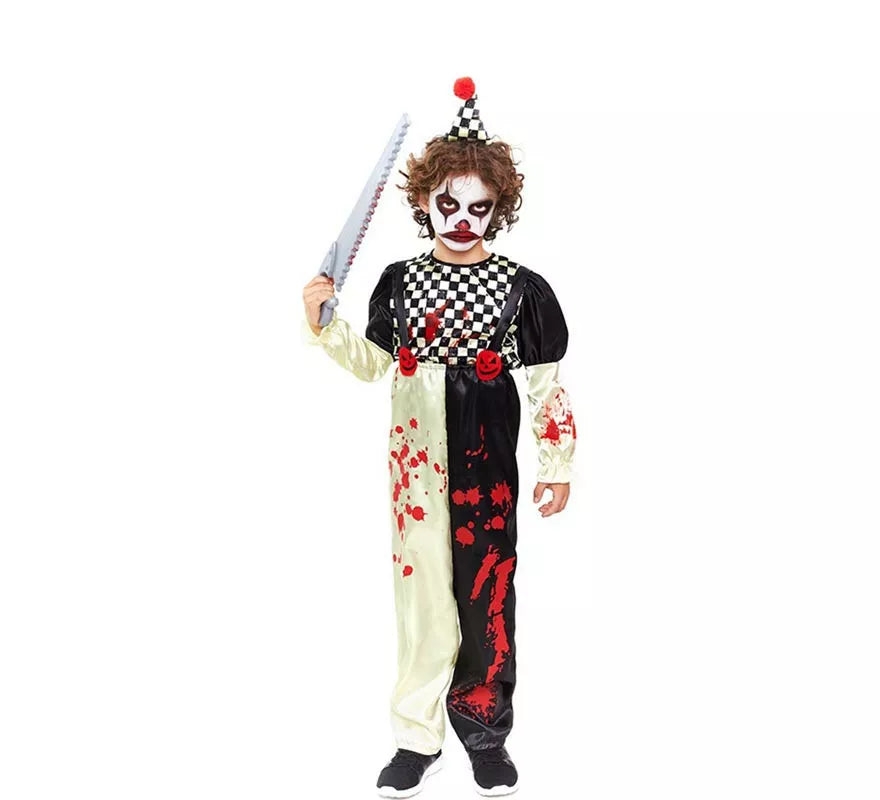 Disfraz de Payaso Horror a cuadros negro y blanco para niño