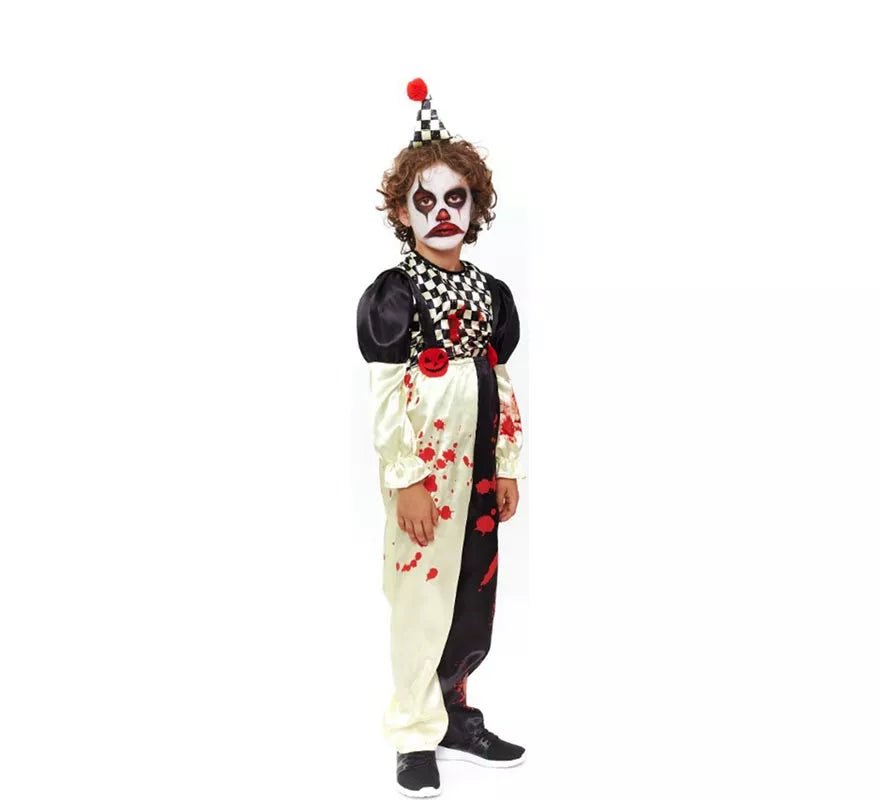 Disfraz de Payaso Horror a cuadros negro y blanco para niño