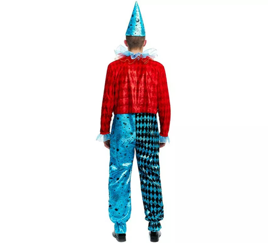 Disfraz de Payaso Maniaco azul y rojo para hombre