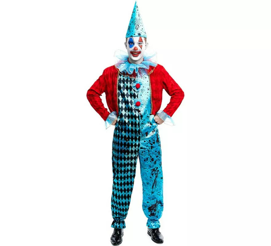 Disfraz de Payaso Maniaco azul y rojo para hombre