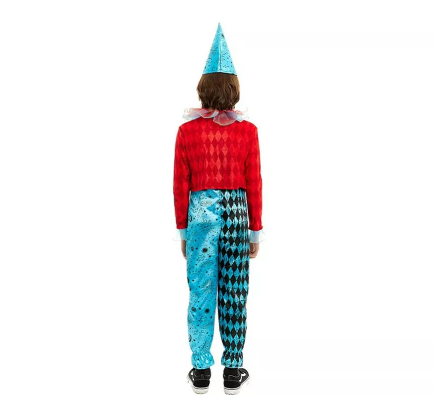 Translation missing: en.Disfraz de Payaso Maniaco azul y rojo para niño