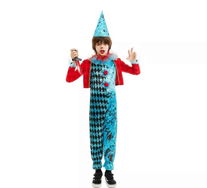 Disfraz de Payaso Maniaco azul y rojo para niño