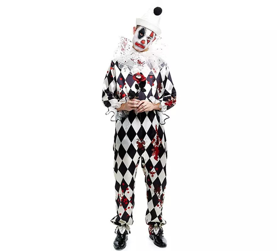 Disfraz de Payaso Pierrot Asesino con gorro para hombre
