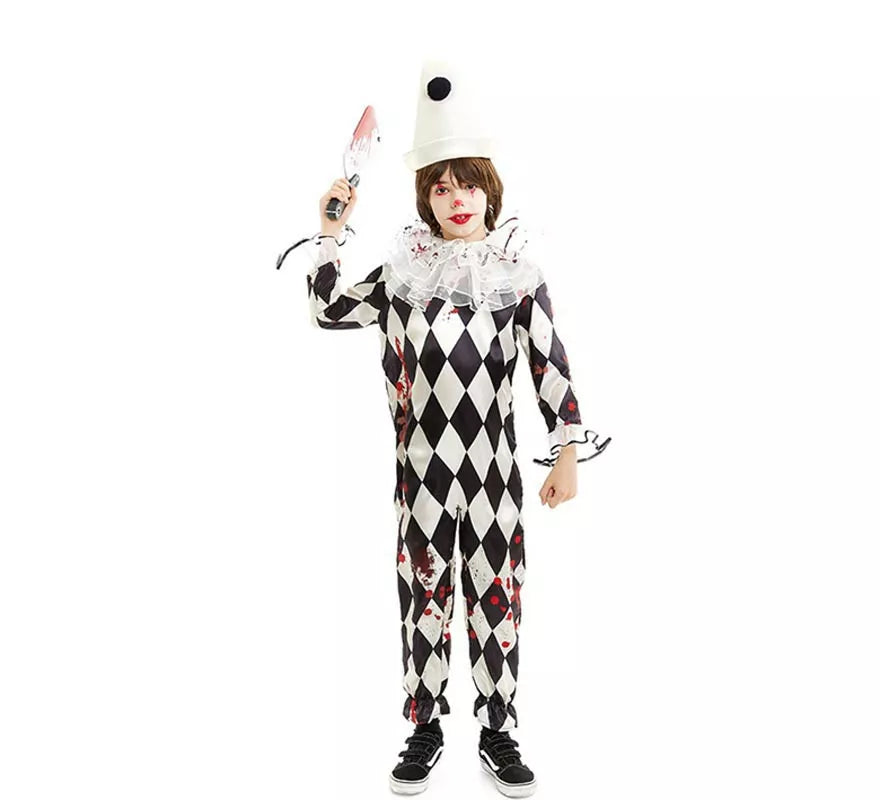 Disfraz de Payaso Pierrot Asesino con gorro para niño