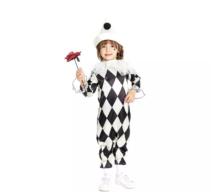 Translation missing: en.Disfraz de Payaso Pierrot rombos con sombrero para bebé y niño