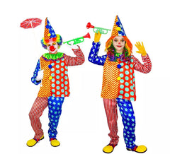 Striped and polka dot clown costume for children and teenagers