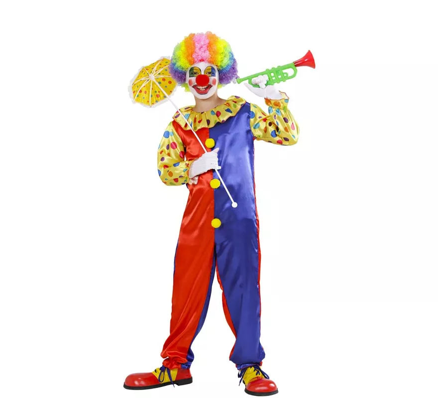 Disfraz de Payaso rojo y azul para niños y adolescentes