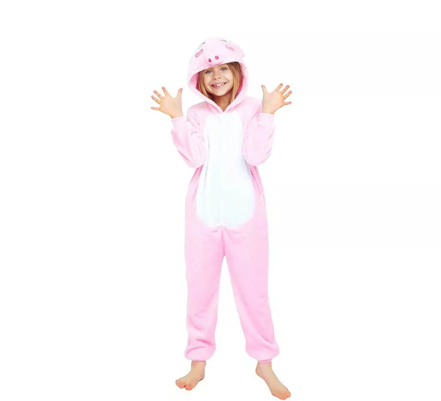 Translation missing: en.Disfraz de Pijama Cerdo rosa con capucha para niña