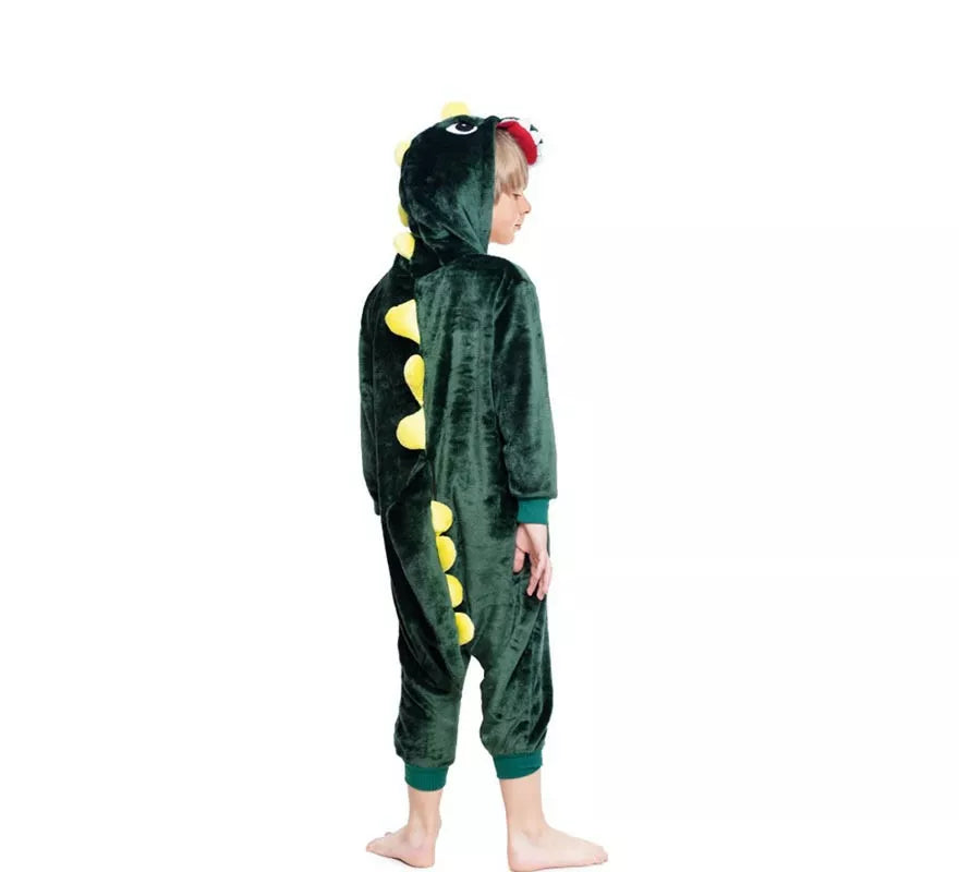 Disfraz de Pijama Dinosaurio verde y amarillo con capucha para niño