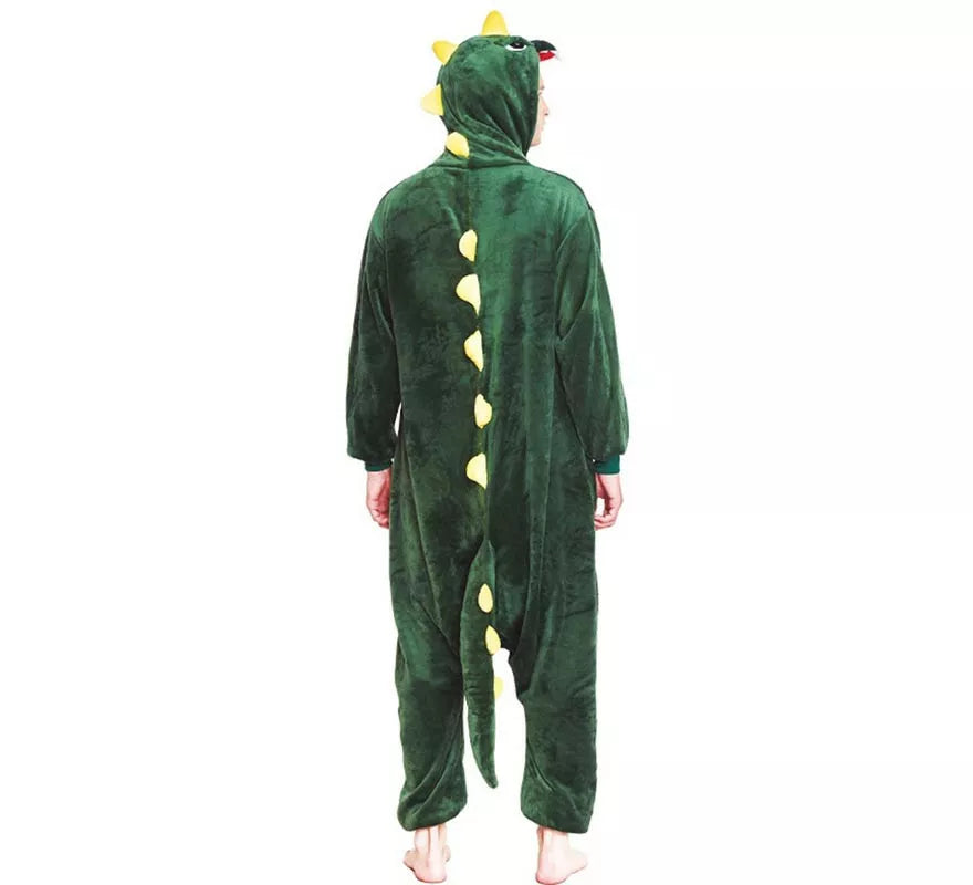 Disfraz de Pijama Dinosaurio verde y amarillo para adultos