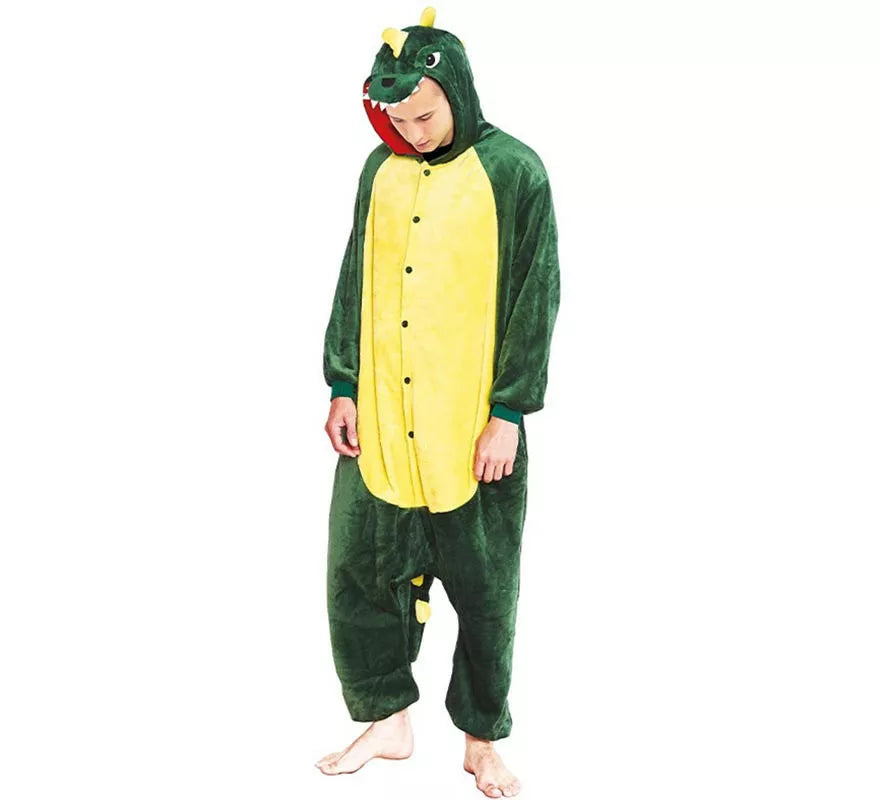 Translation missing: en.Disfraz de Pijama Dinosaurio verde y amarillo para adultos