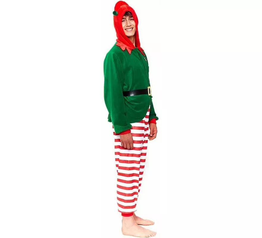 Disfraz de Pijama Elfo a rayas rojo para hombre