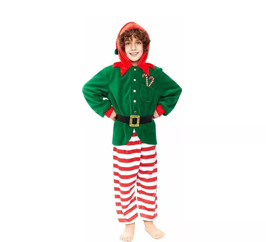 Translation missing: en.Disfraz de Pijama Elfo verde a rayas para niño