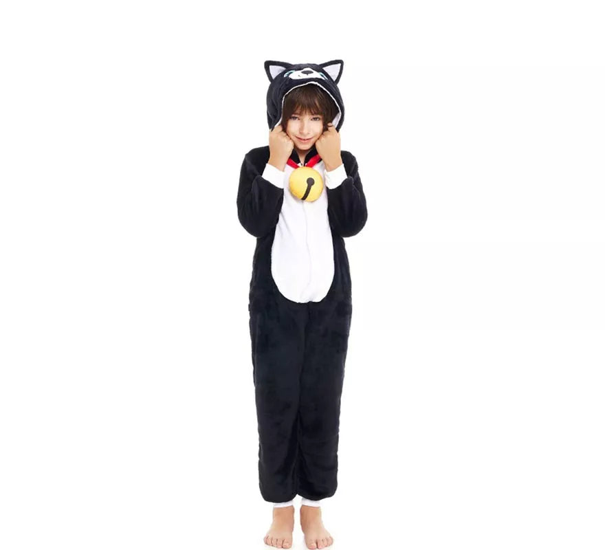 Disfraz de Pijama Gato negro con campana para niño
