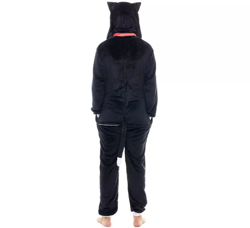 Disfraz de Pijama Gato negro con cascabel para adultos