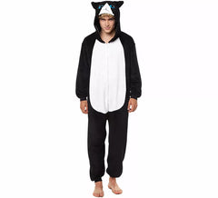 Black and white cat pajama costume for adults