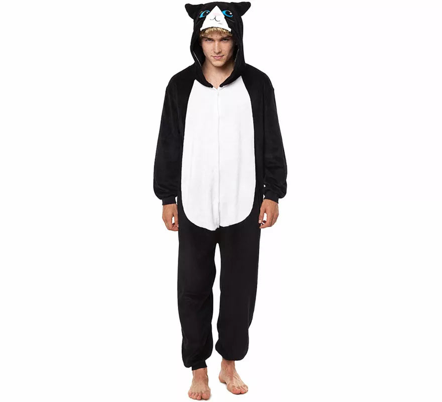 Translation missing: en.Disfraz de Pijama Gato negro y blanco para adultos