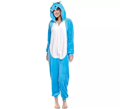 Disfraz de Pijama Hipopótamo azul para adultos