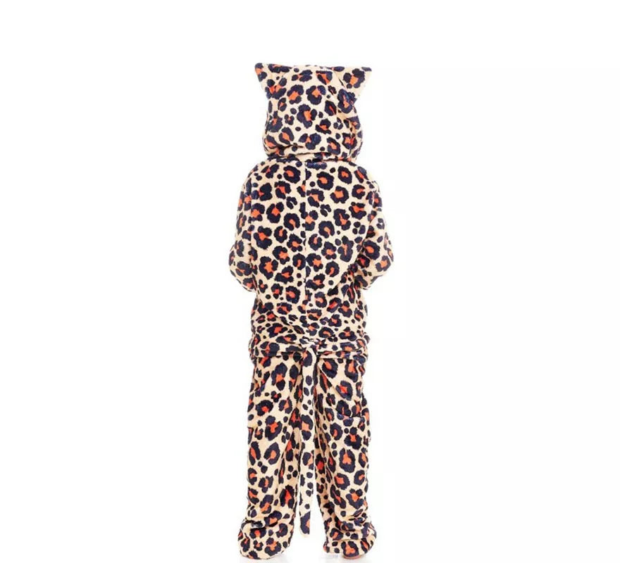 Disfraz de Pijama Leopardo marrón con capucha para niña