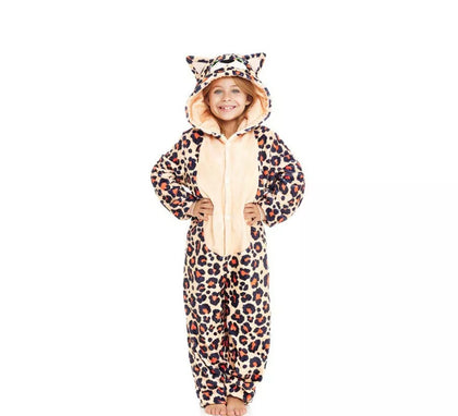 Disfraz de Pijama Leopardo marrón con capucha para niña