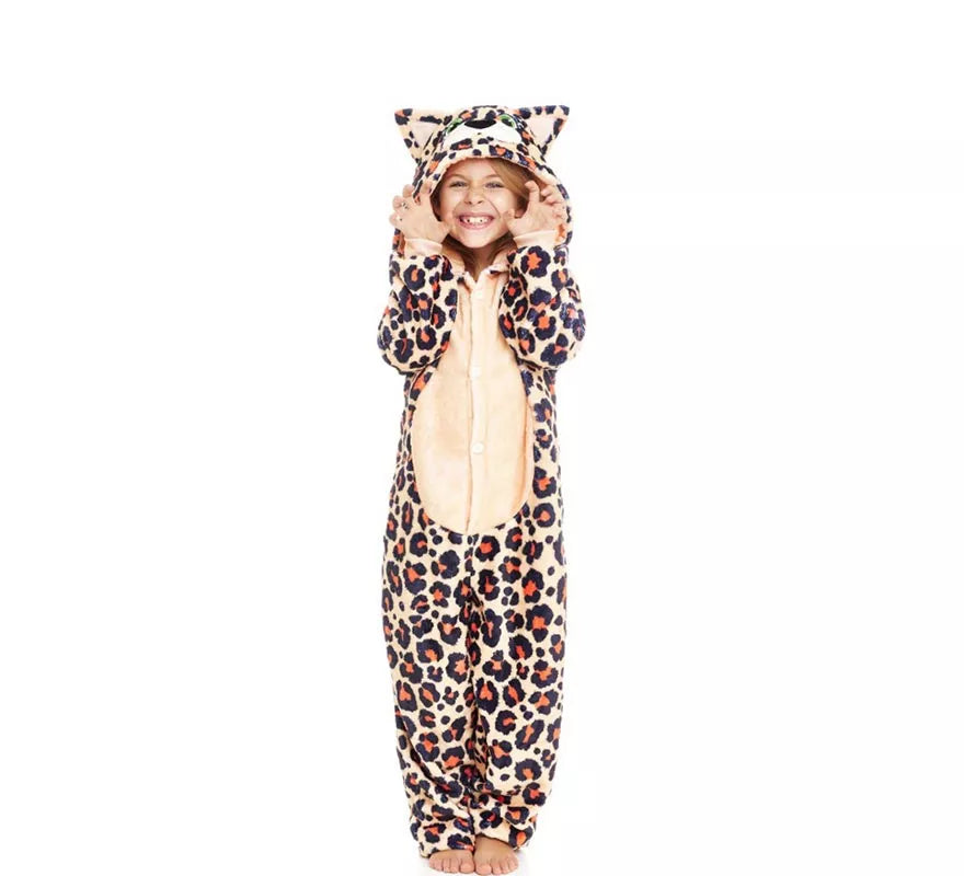 Translation missing: en.Disfraz de Pijama Leopardo marrón con capucha para niña