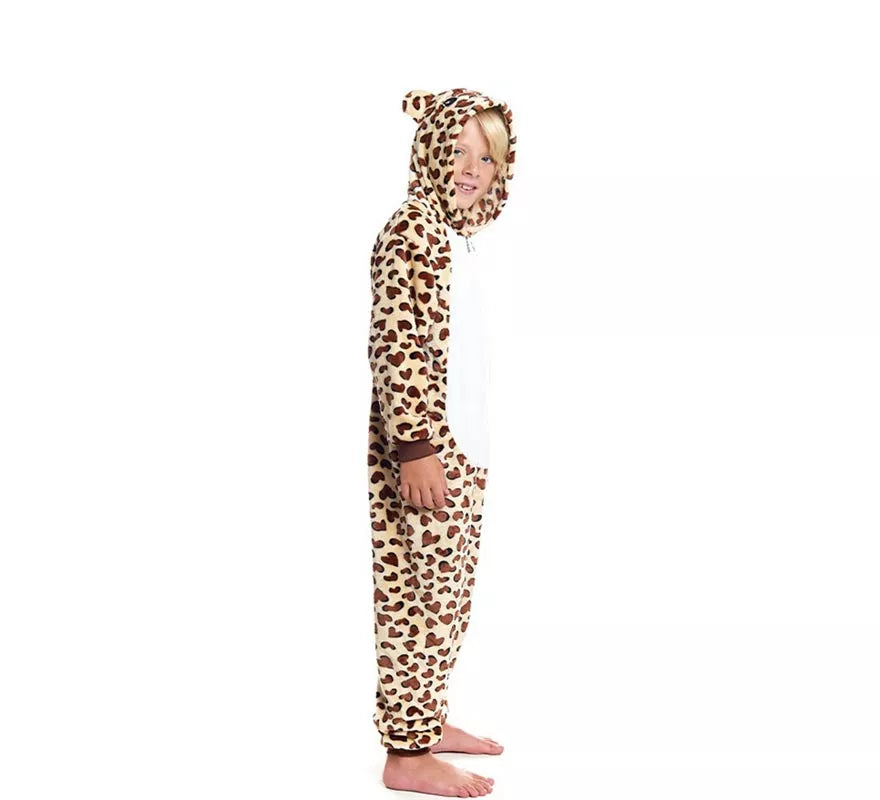 Disfraz de Pijama Leopardo marrón con capucha para niño