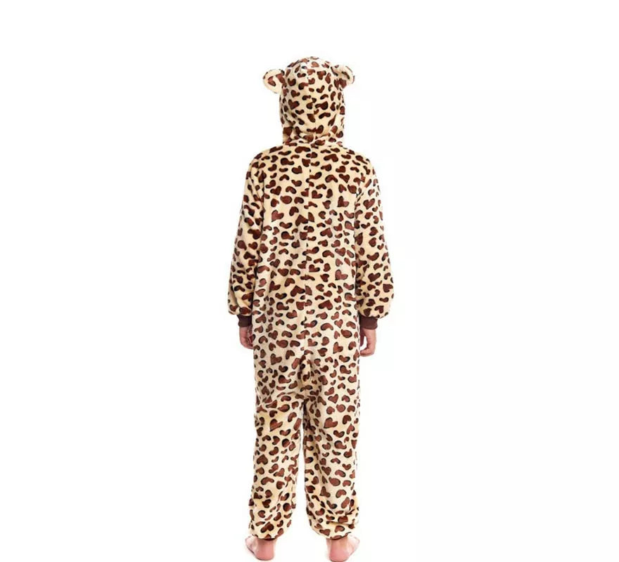 Translation missing: en.Disfraz de Pijama Leopardo marrón con capucha para niño