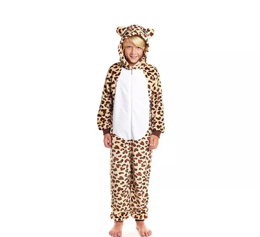 Translation missing: en.Disfraz de Pijama Leopardo marrón con capucha para niño