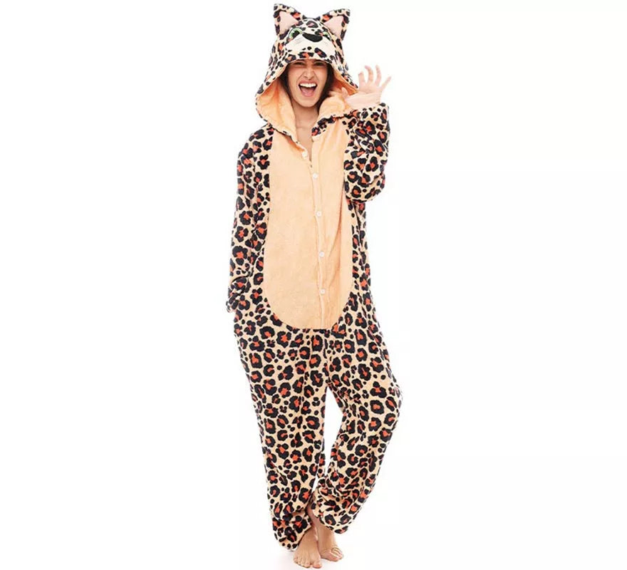 Disfraz de Pijama Leopardo marrón para adultos