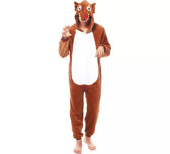 Dark brown Wolf Pajama costume for adults