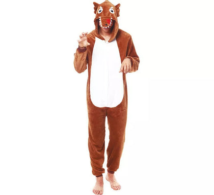 Disfraz de Pijama Lobo marrón oscuro para adultos