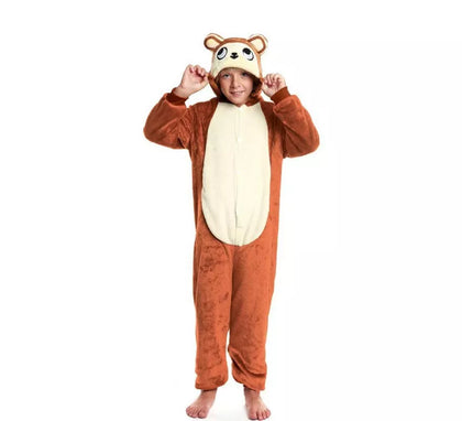 Disfraz de Pijama Mono marrón con capucha para niño