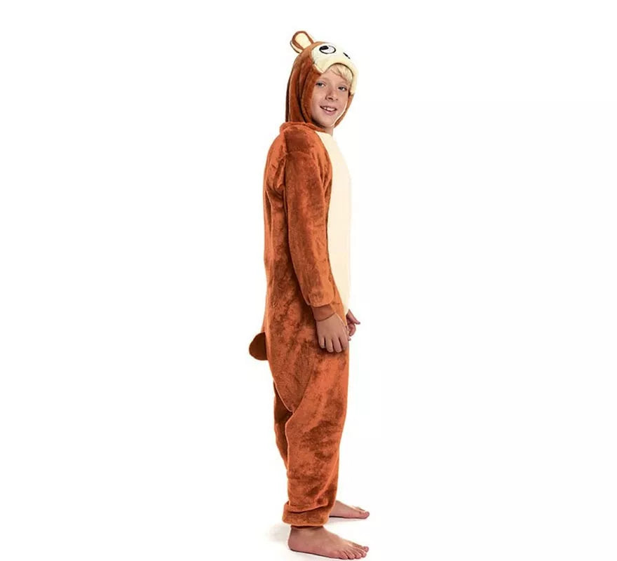 Disfraz de Pijama Mono marrón con capucha para niño